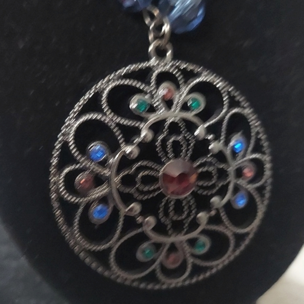 Chunky Multi Stone Layered Statement Medallion Pe… - image 5